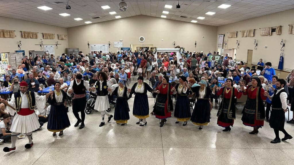 a large cultural performance during a Greek Festival 