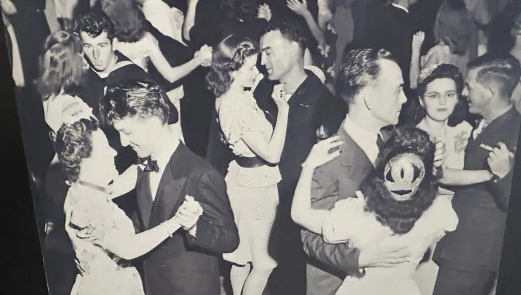 black and white photo of couples dancing during WWII at the Coliseum in St. Petersburg