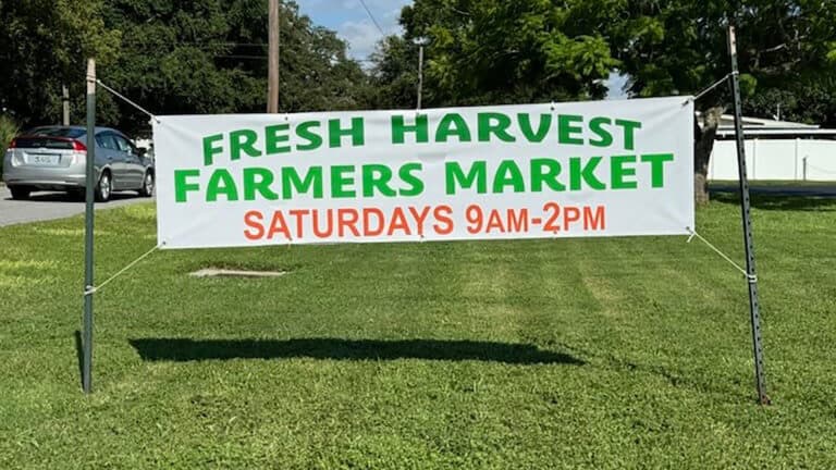 banner outside a farmers market