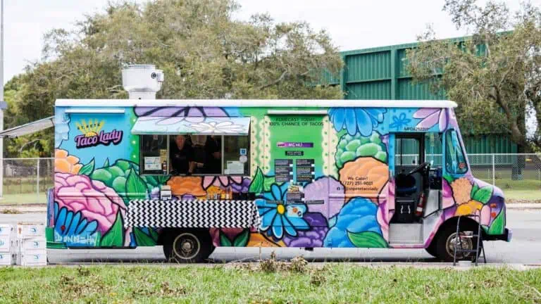 exterior of a colorful food truck