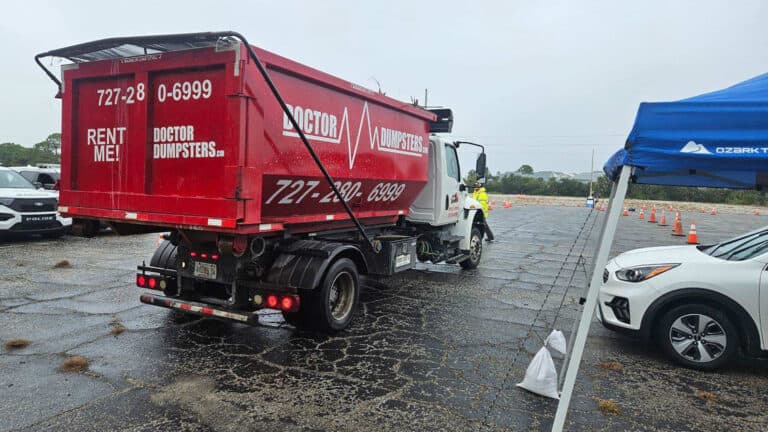 a truck at a debris collection site