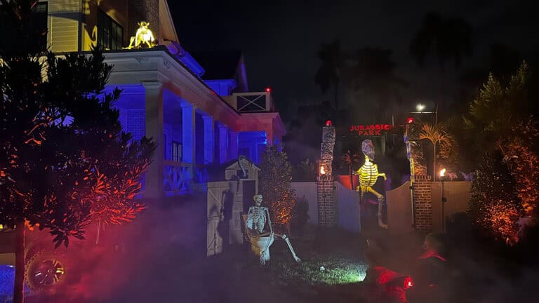 Halloween decor that look like a scene from Jurassic Park