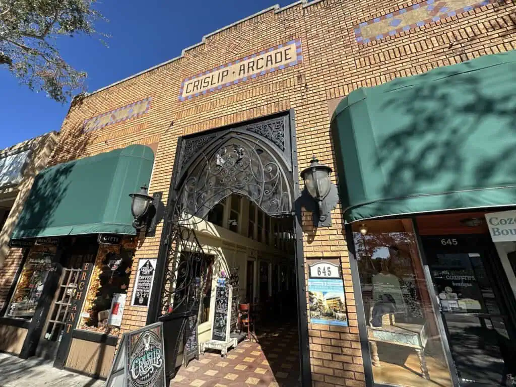 exterior of a cafe with a brick facade 