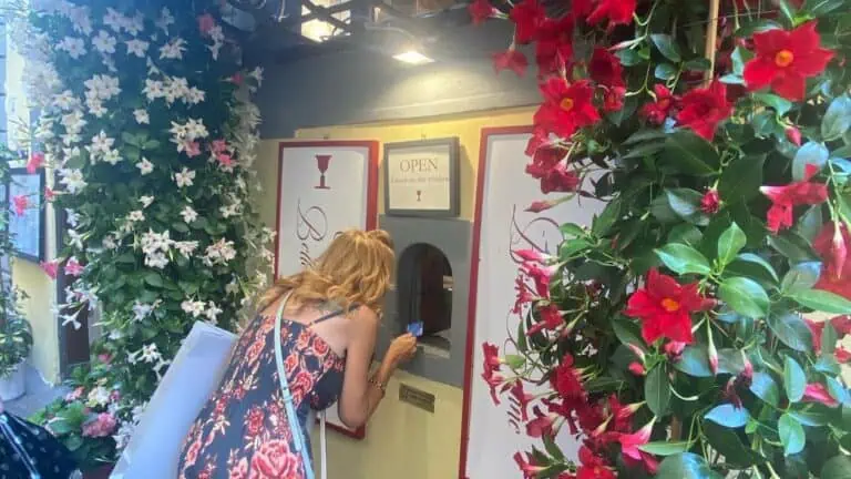 a person orders from a small wine window