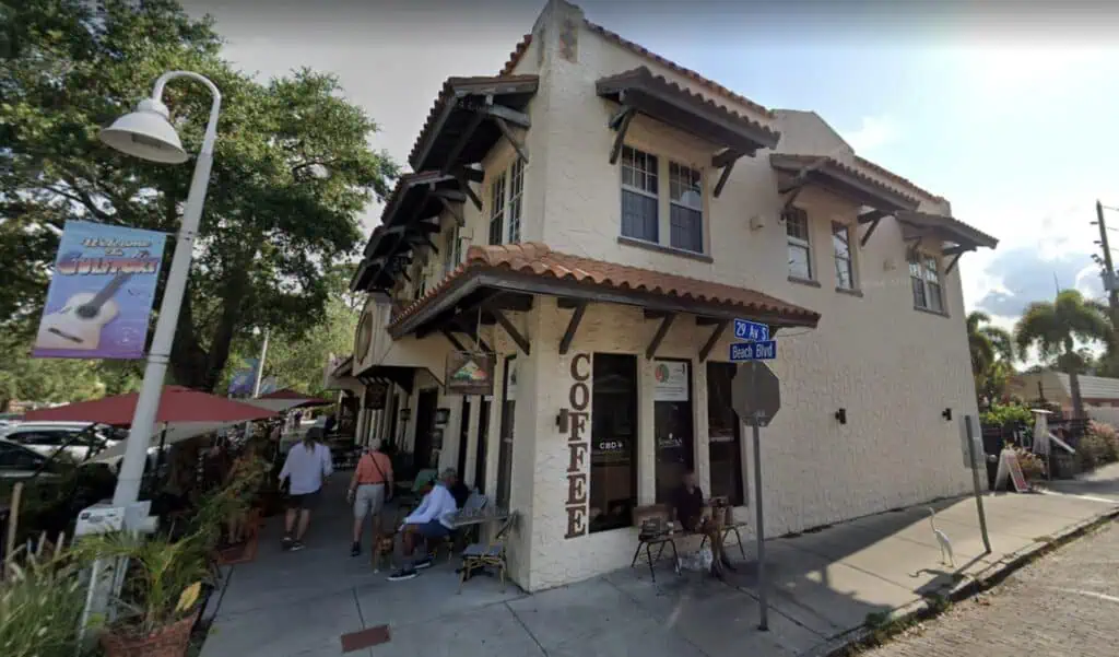 exterior of a coffee shop on a sunny day 