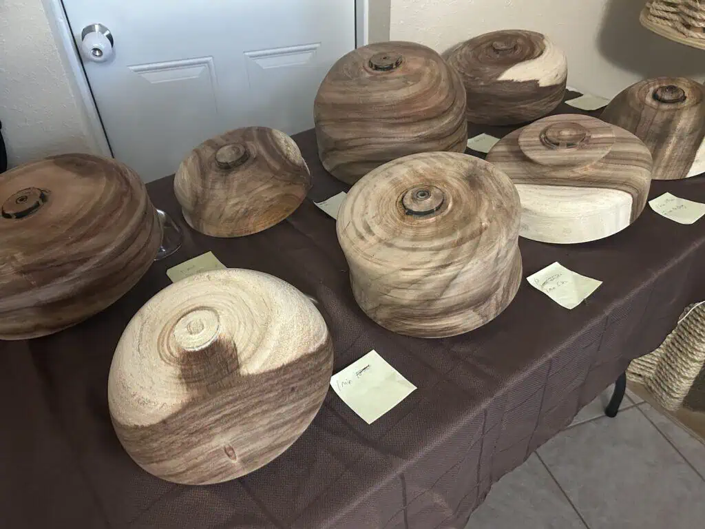 wooden bowls on a table.