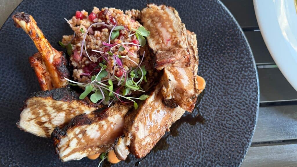 Plated food at a restaurant