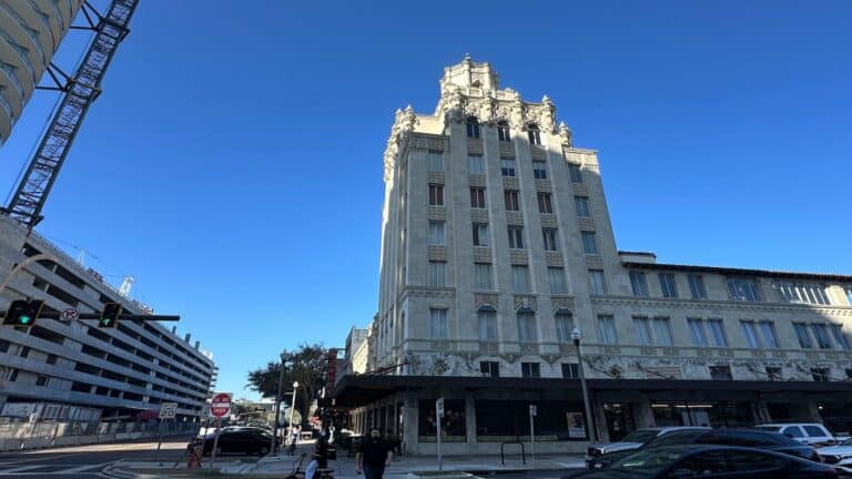 building with clear blue sky in background