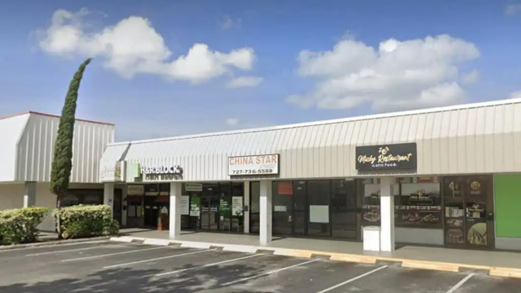 a strip mall with multiple businesses represented