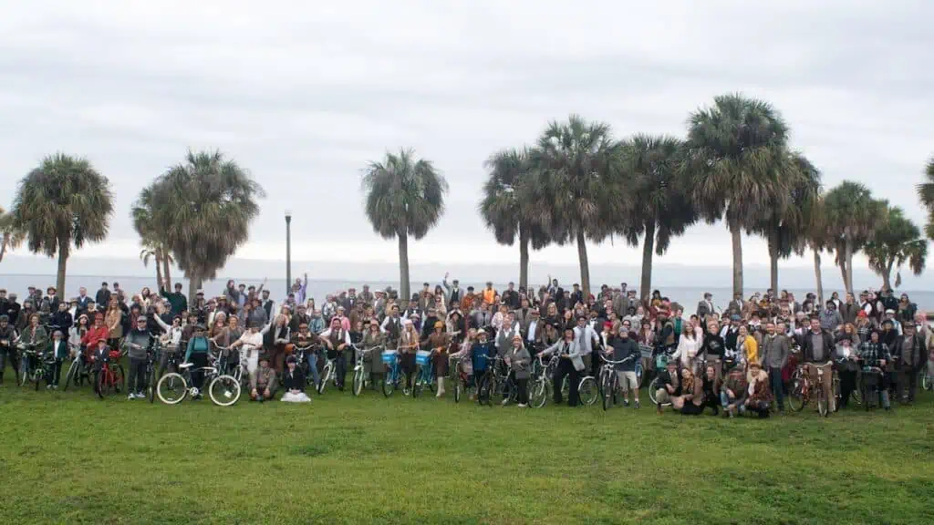 People on bikes on the shore