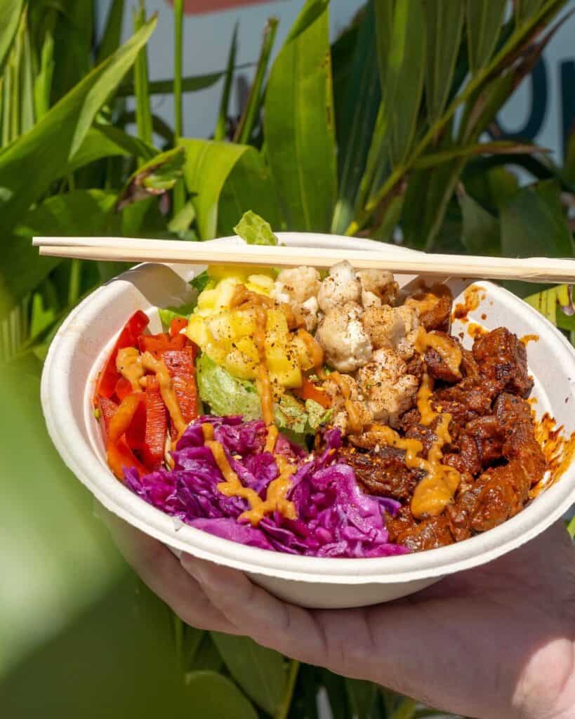 A bowl os Asian food
