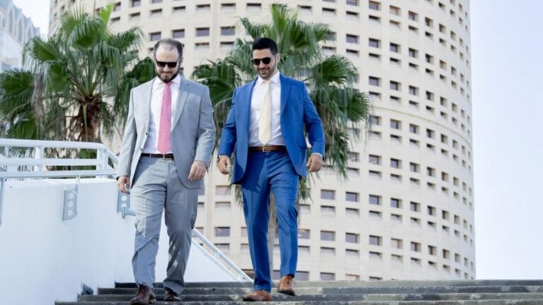 Lawyers walking down steps outside