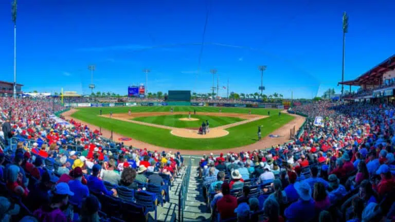 Panoramic view of a baseball park