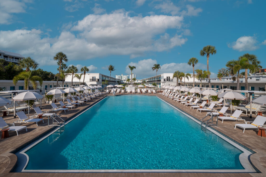 A pool at a hotel