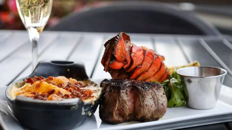 A table laden with food and drink