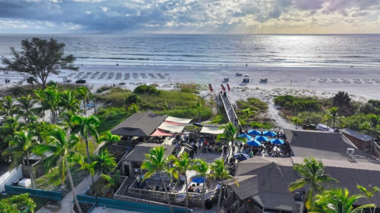 An aerial view of a beach bar
