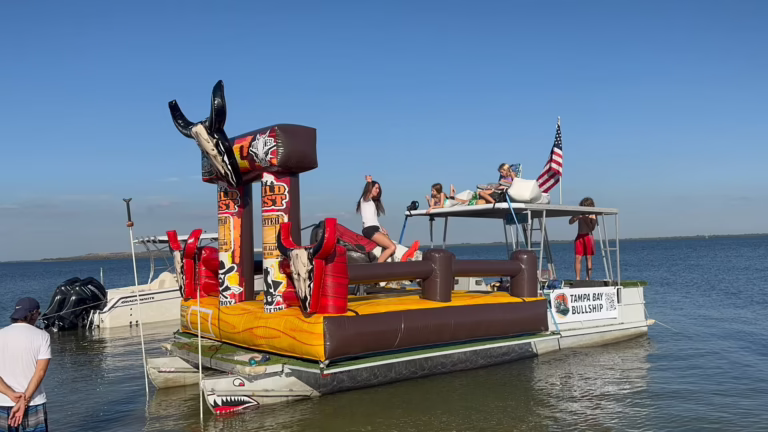 People on a floating mechanical bull