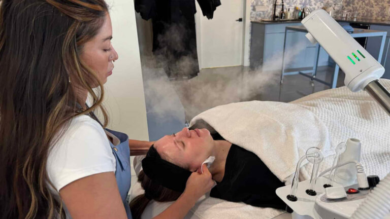 Someone getting a facial at Maison Glo in St. Pete
