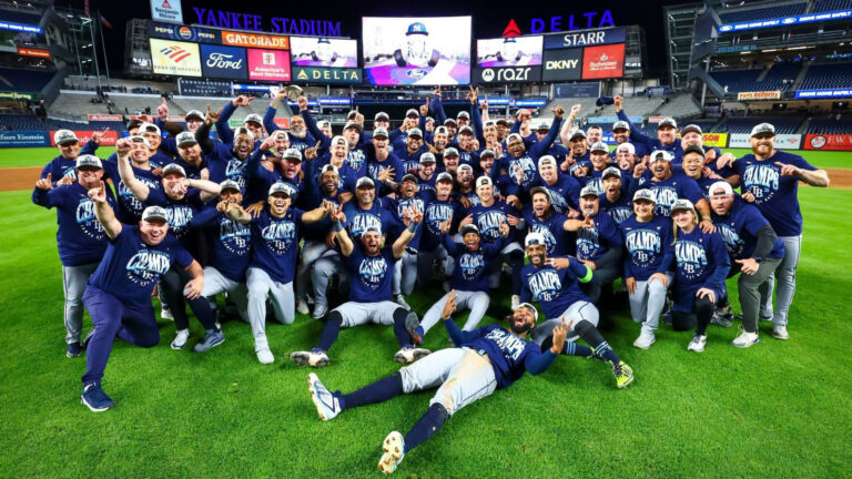 The Tampa Bay Rays celebrating their AL East crown