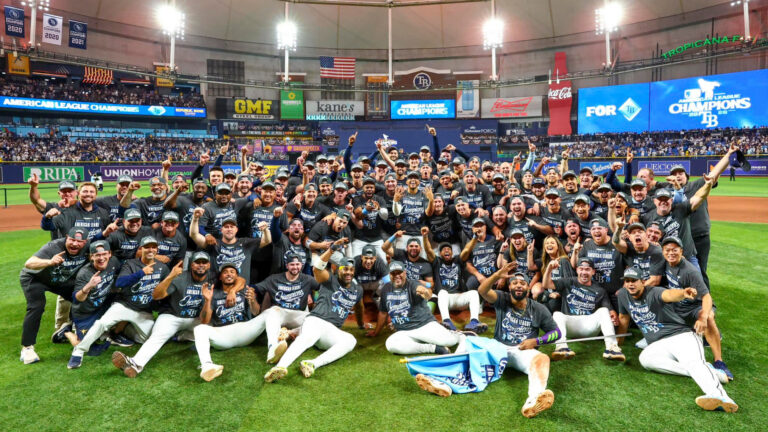 The Tampa Bay Rays celebrating a win