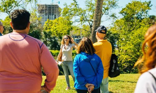 Monica Kile gives a history walking tour in the Gas Plant District